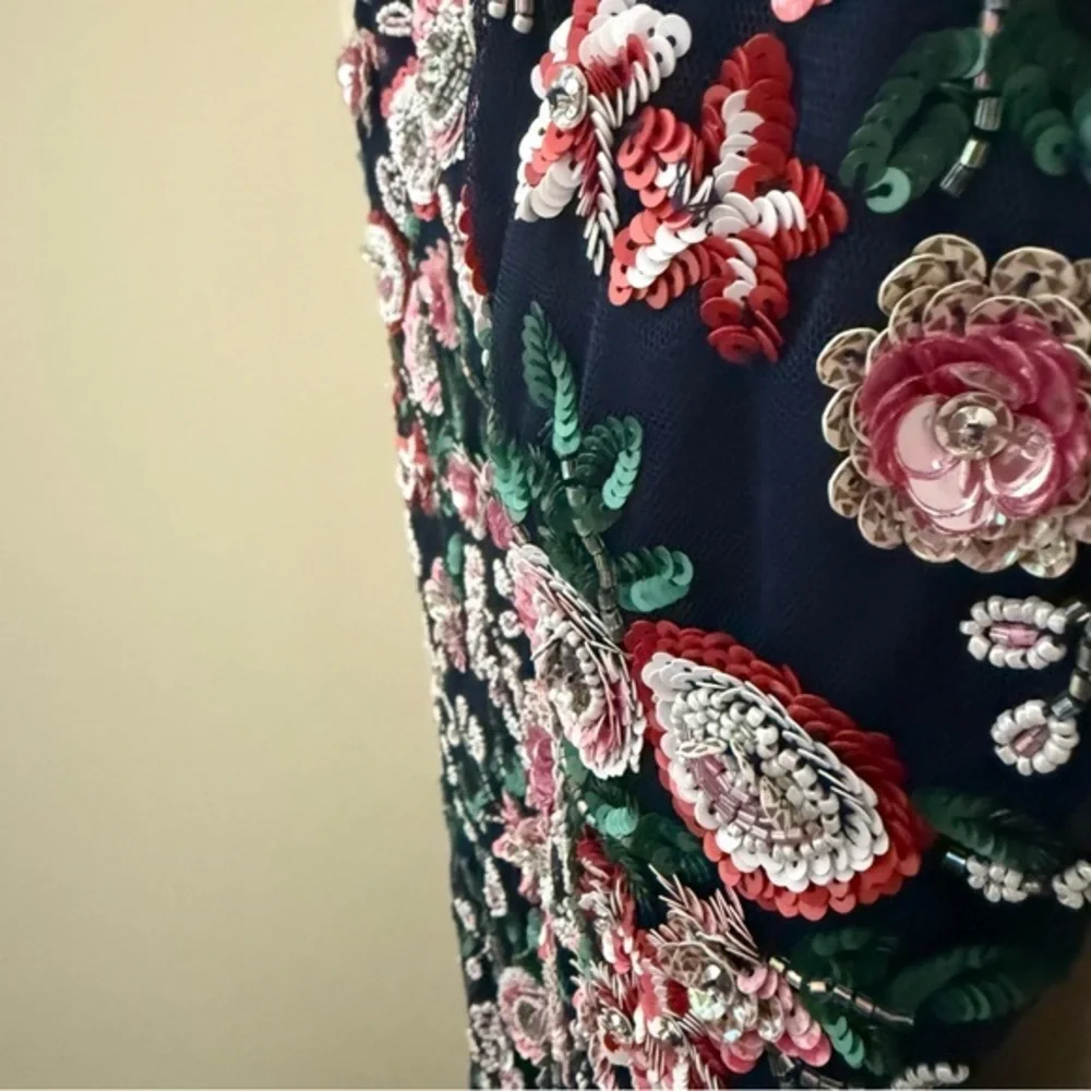 Primavera Couture Floral Embroidered Mini Dress - navy and Pink - Picture 9 of 14